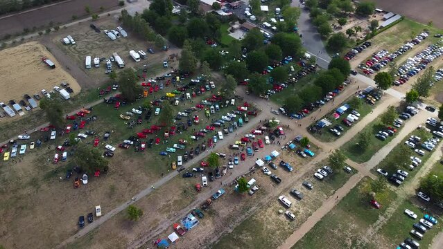 Aerial Classic Car Show Fly Sideways Low 4K