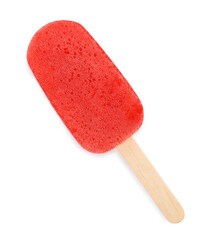 Tasty fruit ice pop isolated on white, top view