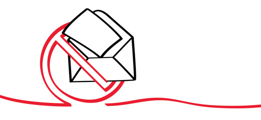 No spam. Stop, no paper envelopes. Post box or post sign. No inbox, advertising, junk mail icon. Vector postcard, envelope symbol. Cartoon email or mailing. Wrong address email. Envelope - obrazy, fototapety, plakaty
