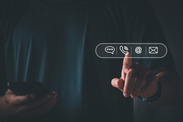 Contact us concept. Business man consulting customers who contact us, call center service, customer consulting service, email, hotline, business contact, digital online business, digital service.