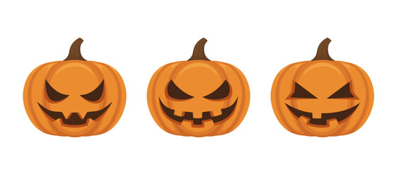 Set of halloween pumpkins isolated on white background.