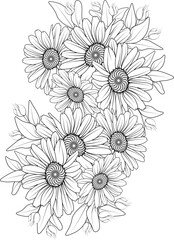 Set of decorative stylized outline daisy flower isolated on white background. Highly detailed vector illustration, doodling and zentangle style, floral tattoo design coloring page and books
