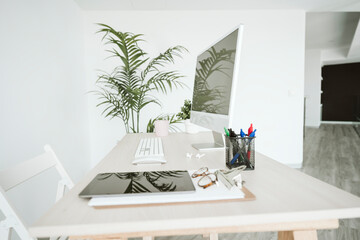 Empty modern office with desktop PC