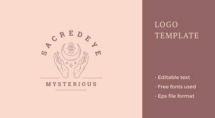 Magic hands with moon crescent logo emblem design template vector illustration in minimal line art style © provectors