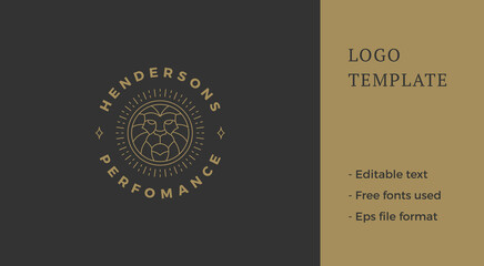 Simple vector illustration of elegant outline emblem template with geometric lion head line style