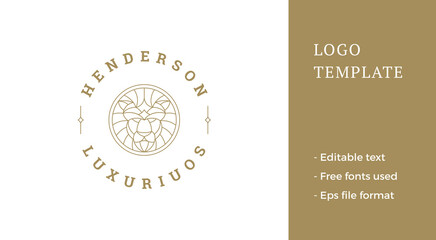 Simple vector illustration of elegant outline emblem template with geometric lion head line style © provectors