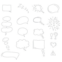 Vector hand drawn set of sketch speech bubbles clouds rounds hearts stars thought bubbles design elements. Vector illustration