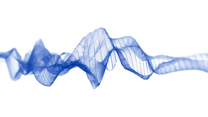 Fototapeta premium Blue abstract wireframe sound waves, visualization of frequency signals audio wavelengths, conceptual futuristic technology waveform isolated on white background with copy space for text