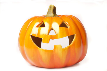 carved ceramic pumpkin for Halloween holidays, isolated