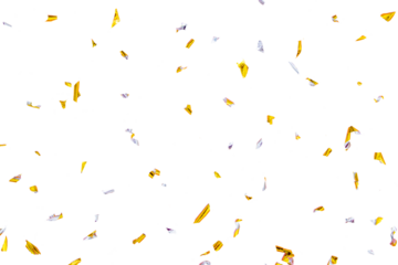 Golden silver sparkling confetti isolated on blue. Holiday effect