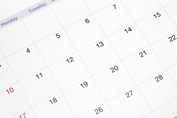 Dates on calendar page background,Closeup of numbers on calendar page