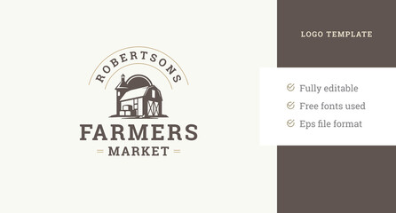 Agriculture isometric ranch house farm market local production vintage logo design template vector