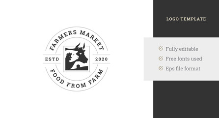 Fototapeta premium Vintage circle livestock local farm market minimalist logo template design vector illustration