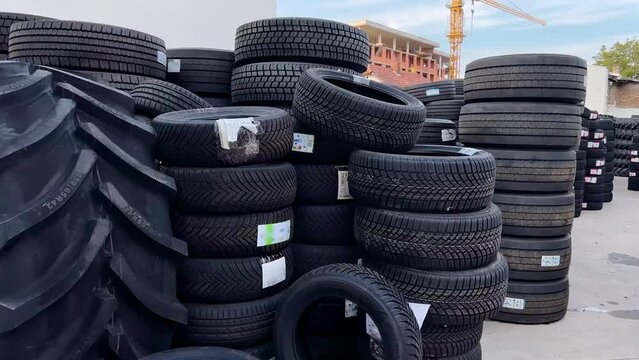 Group of new tires for sale at a tire store