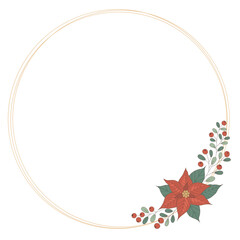 Round frame with poinsettia flowers, leaves and berries