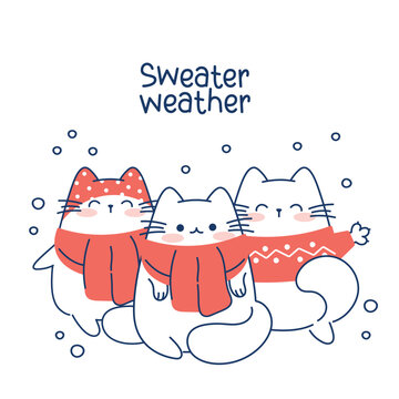 Draw funny cats for christmas and winter vector illustration character collection funny cats for Christmas and New year. Doodle cartoon style.