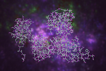 Recombinant human calcyphosine, a novel EF-hand-containing protein. Molecular model. Rendering based on protein data bank entry 3e3r. Scientific background. 3d illustration