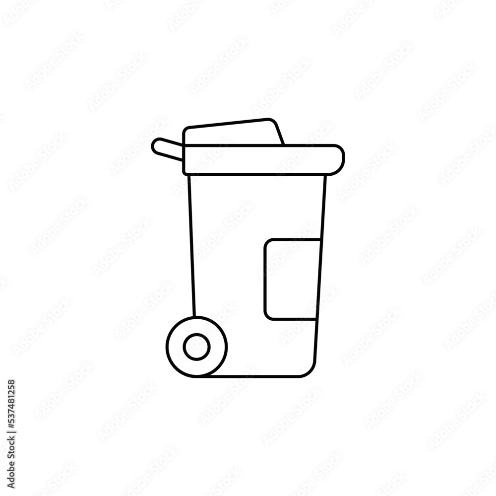 Poster trash bin, garbage container icon in line style icon, isolated on white background
