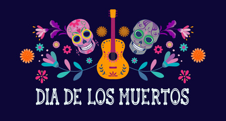 Mexican Day of the Dead greeting card vector illustration