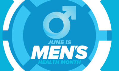 National Men's Health Month in June. Health education program. Celebrated annual in United States. Medical concept. Care and health. Poster, card, banner and background. Vector illustration