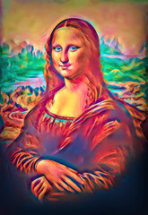 reproduction of Mona Lisa by Leonardo da Vinci. Painting effect.