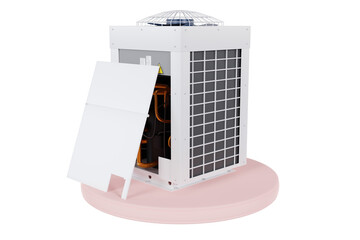 large outdoor unit of the air conditioner on a pink stand transparent background 3d