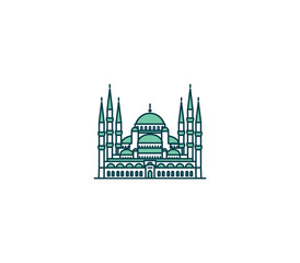 Blue Mosque symbol and city landmark tourist attraction illustration.
