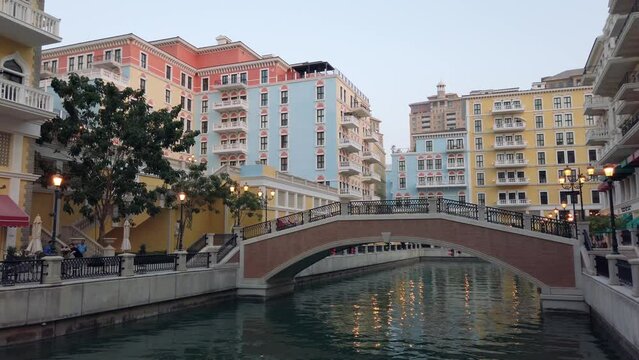 Qanat Quartier is a little Venice with bridges replicas in Pearl Qatar, Doha