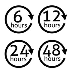 set of icons working time, delivery time and service.6,12,24 and 48 hours round time
