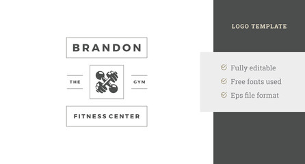 Vintage geometric fitness club logo design template with place for text vector illustration