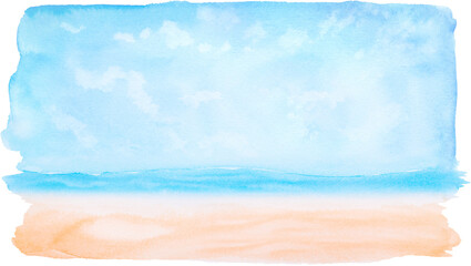 beach sea and sand in the holiday summer watercolor hand painted.