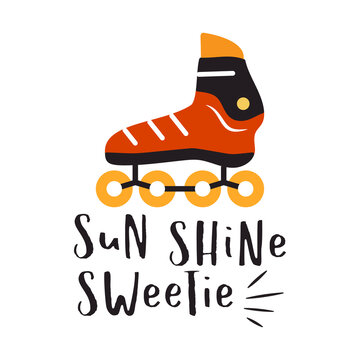 Inscription with inline skate image on white background