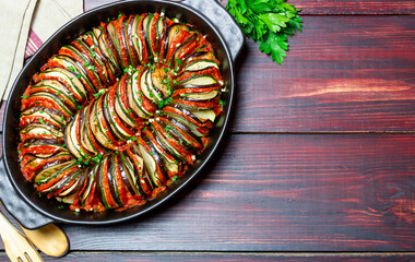 Ratatouille - traditional Provencal vegetable dish. French food. Vegetarian food. Healthy eating.