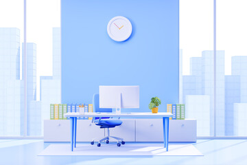 Office cabinet with table, chair and computer. The concept of office space for work. 3d rendering