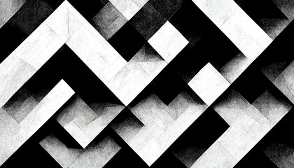 Modern abstract dynamic shapes black and white background with grainy paper texture. Digital art. - obrazy, fototapety, plakaty