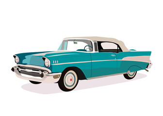 Obraz na płótnie Canvas Vitnage classic car isolated on the white background. Vector illustration. Front side view of a light blue car.