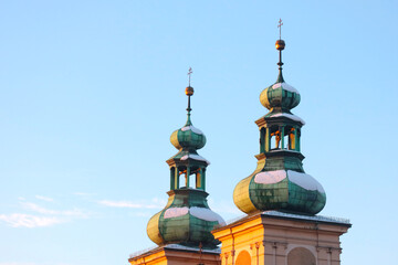 Domes of the church against the blue sky.