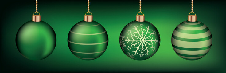 Fototapeta premium Grüne Christbaumkugeln auf grünem Hintergrund