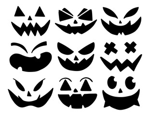Halloween pumpkin carved face character collection illustration vector.
