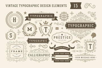 Vintage typographic design elements set vector illustration.