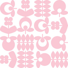 Modern vector abstract  geometric background with stylized flowers, leaves and stems  in retro vintage folklore style. Pastel colored simple shapes graphic seamless pattern.