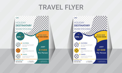 Travel Tourist flyer design template, vector traveling advertisement agency poster layout.