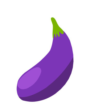 Cartoon Eggplant Emoji Icon, Aubergine Symbol. Isolated Vector Vegetable Clip Art Illustration