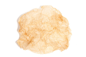crumpled brown baking paper sheets isolated on white background