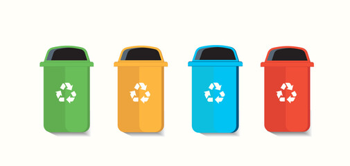 Set of 4 Garbage bins. Garbage sorting.