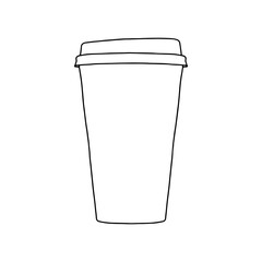 Take away coffee cup icon. A cup to carry. One Cup. Realistic Mockup. Delivery service concept. Copy space. Linear, vector, realistic, outline illustration.