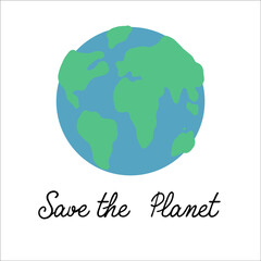 Flat planet Earth icon. Save our planet concept. Raster illustration for web banner, web and mobile, infographics.