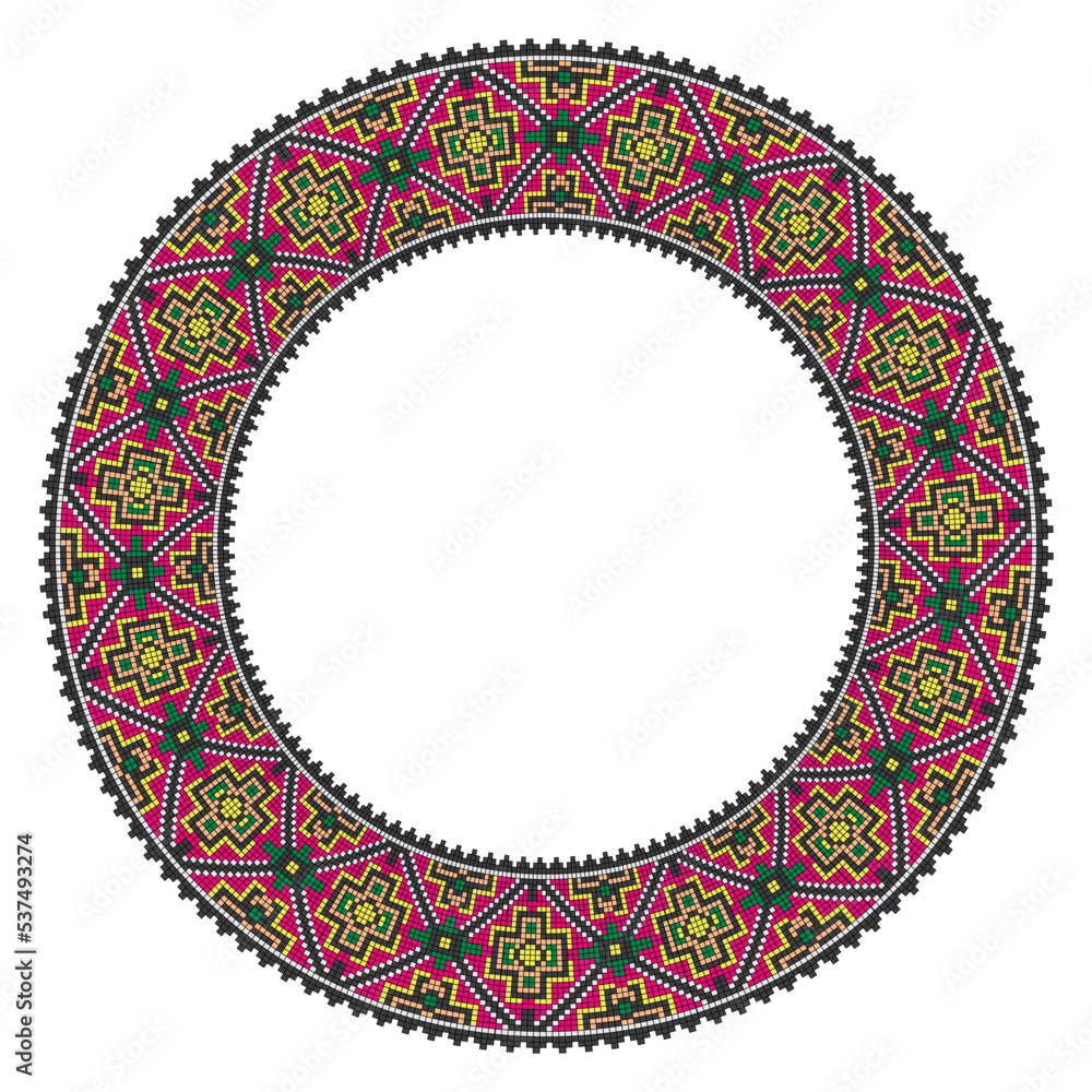 Poster round frame with multicolored repeating geometric pattern