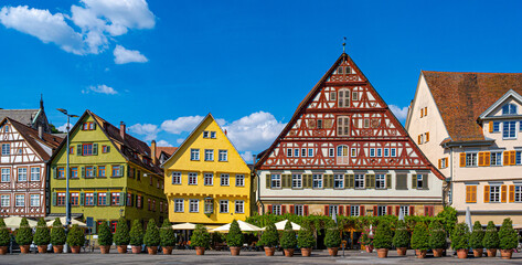 Half-timbered houses (Kielmeyer House) at the market place in Esslingen am Neckar....
