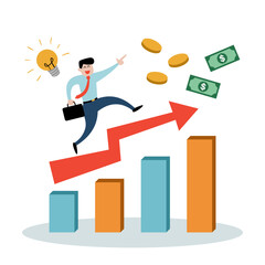 Businessman with chart graph line to goal to achieve success. Investment profit growth. leadership. business concept. Vector Illustration